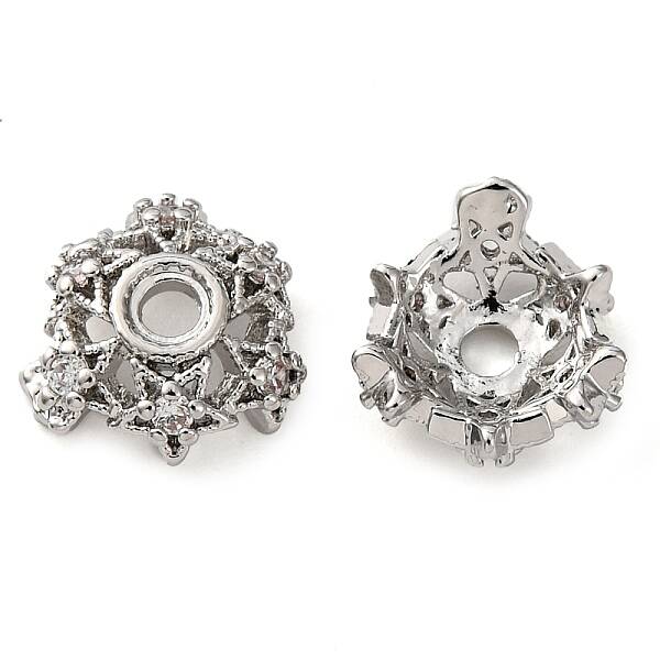 Brass Micro Pave Clear Cubic Zirconia Bead Caps