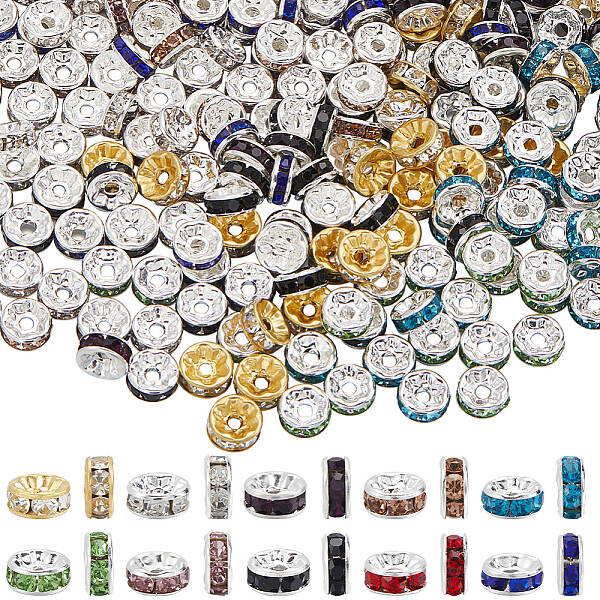 300pcs 10 Colors Brass Rhinestone Spacer Beads