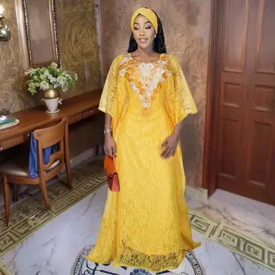 Elegant African Dresses for Women Muslim Fashion Boubou Abayas Robe Dashiki Ankara Lace Outfits Evening Gown Kaftan Maxi Dres...