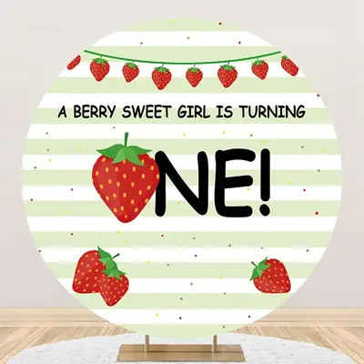 Berry Sweet Girl Stripe Round 1st Birthday Backdrop - Aperturee