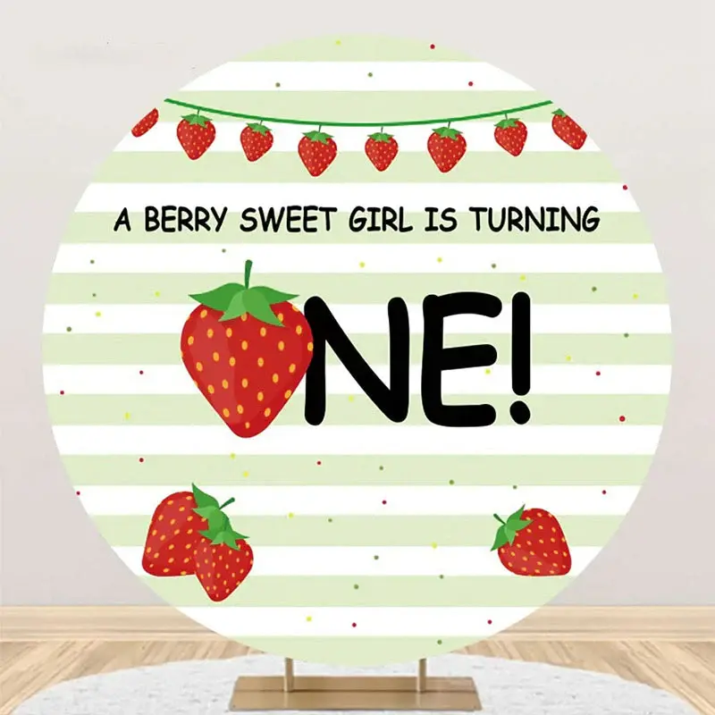 Berry Sweet Girl Stripe Round 1st Birthday Backdrop - Aperturee