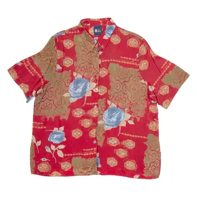 SIXTH SENSE Womens Shirt Red Silk Floral L