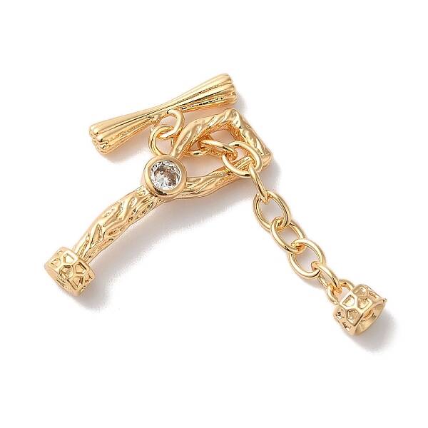 Brass Micro Pave Clear Cubic Zirconia Toggle Clasps