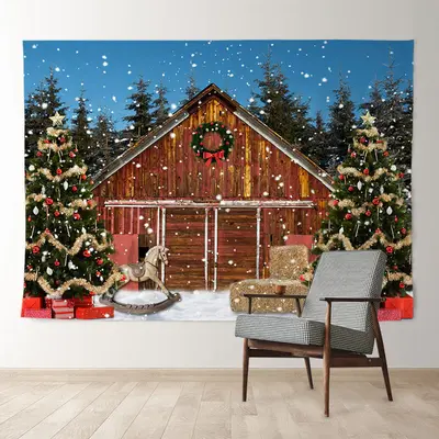 Aperturee Snowy Cabin Cold Winter Night Christmas Backdrop