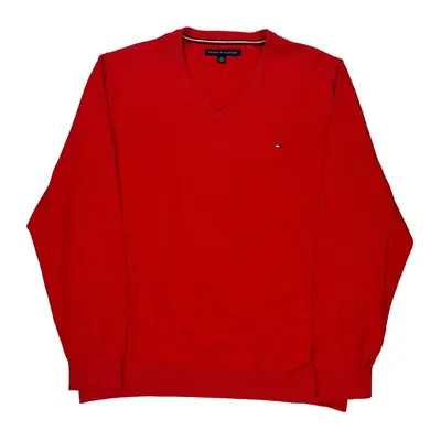 Tommy Hilfiger V-Neck Jumper - XL Red Cotton
