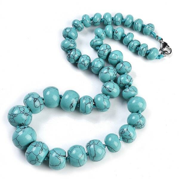 Synthetic Turquoise Rondelle Graduated Beaded Necklaces for Women Men
