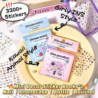 [2 Sticker Books with Different Styles] 48 Sheets/3200+pcs Mini Decor Sticker Pack, Girly Nail Stickers, Cute Sticker Scrapbo...