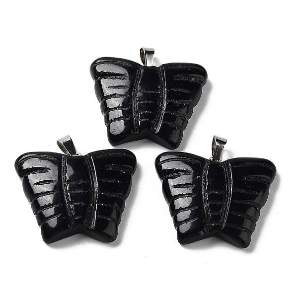 Natural Obsidian Carved Pendants