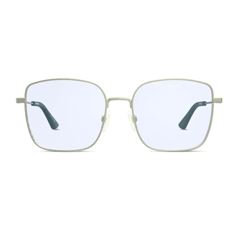 The Atrium Blue Light Glasses in Matte Gold with Green Tips