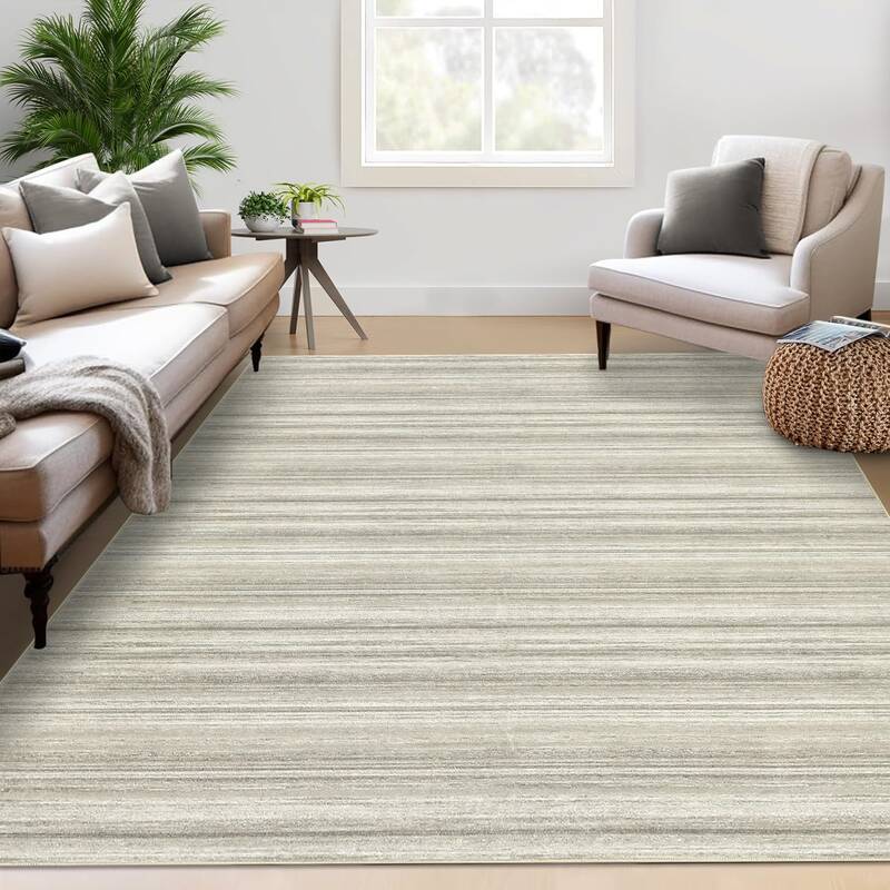 Garvee 5x7 Washable Area Rug with Berber Stripes, Non-Slip Rubber Backing, Soft Low Pile Cotton-Like Material, Durable Reinfo...