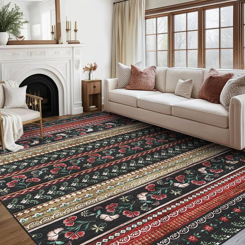 Garvee Living Room Area Rug 9x12 Floral Boho Rug Large Washable Rug for Bedroom Non Slip Stain Resistant Dining Room Throw Ru...