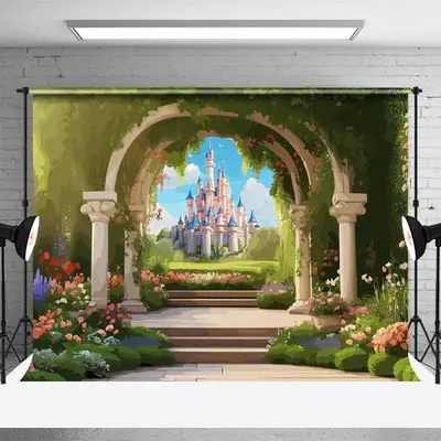 Green Plants Castle Floral Birthday Photo Backdrop - Aperturee