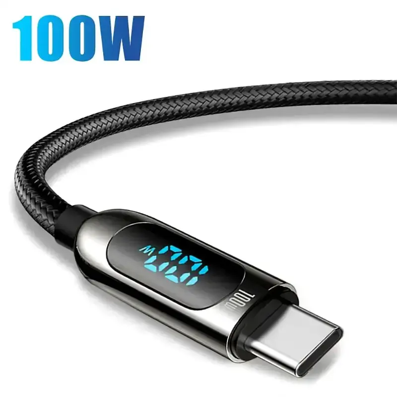 100W Fast Charging Data Cable, PD Type C To C LED Cable Fast Charging Cable With LED Digital Display For Huawei Xiaomi Redmi ...