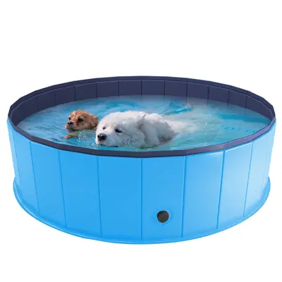 MALFT Foldable Dog Pool Collapsible Hard Plastic Pet Swimming Pool Portable Bath Tub for Dogs Cats 48x12 Inches Gray Color