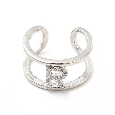 Clear Cubic Zirconia Initial Letter Open Cuff Ring