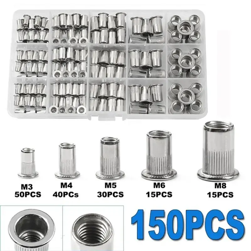 Durable and Sturdy Rivet Nuts (150pcs/set), Aluminum Alloy Threaded Insert Nutsert, Rivnuts for Riveter Riveting Nut-Gun Tool...