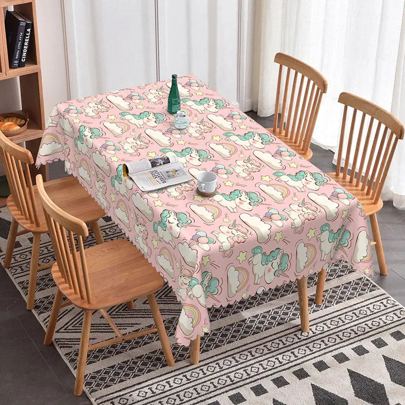 Aperturee Pink Unicorn Cute Rainbow Rectangle Tablecloth, 52x70 Inch, 30.82 USD, rectangle tablecloths, ZJY04659-A