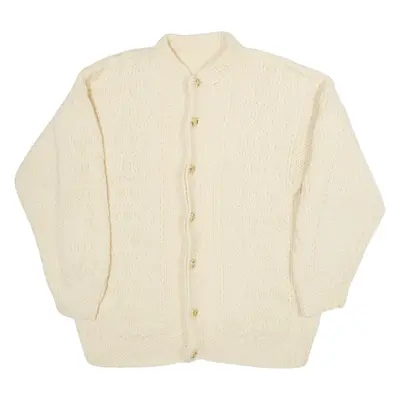 Womens Aran Cardigan Yellow High Neck Chunky Knit M