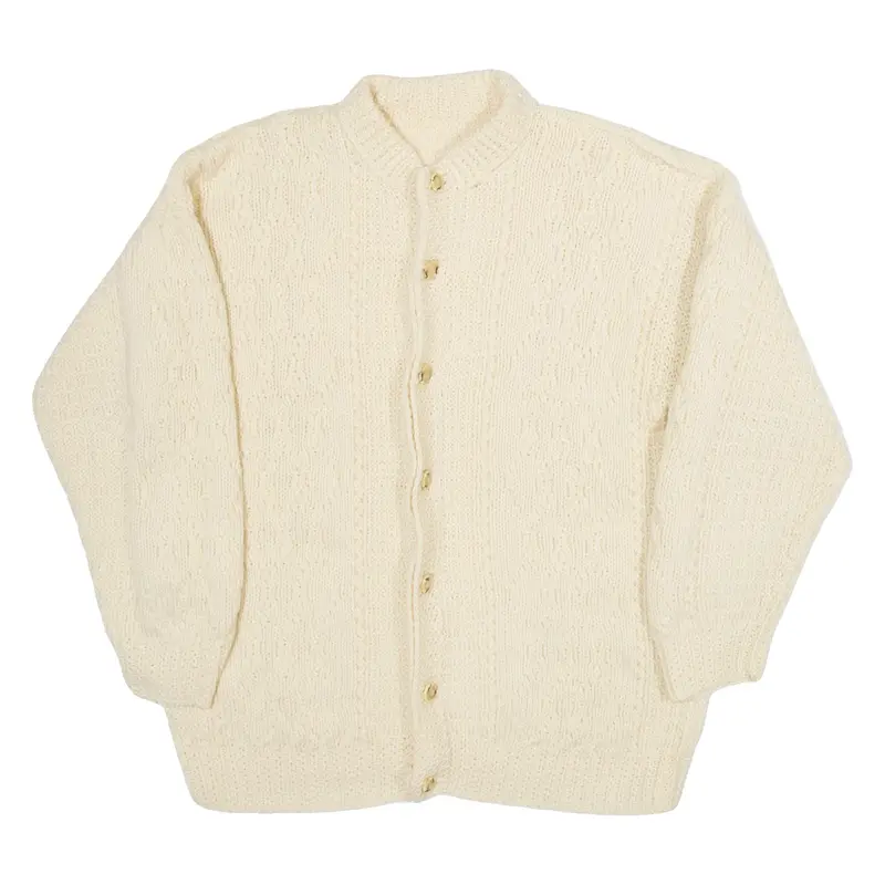 Womens Aran Cardigan Yellow High Neck Chunky Knit M