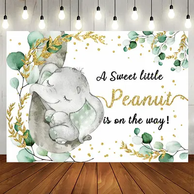Aperturee Glitter Green Elephant Themed Baby Shower Backdrop