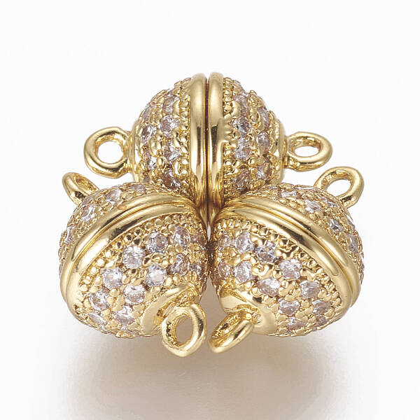 Brass Micro Pave Cubic Zirconia Magnetic Clasps with Loops