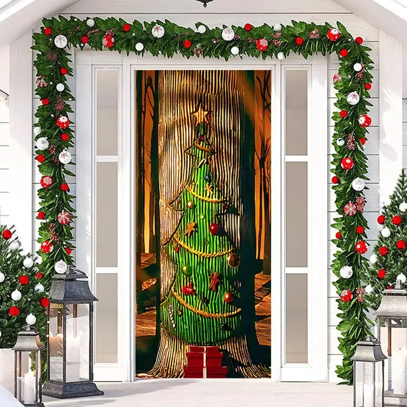 Forest Xmas Tree Bokeh Merry Christmas Door Cover - Aperturee