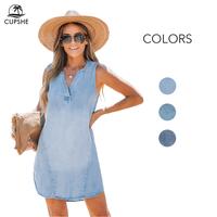 CUPSHE Women's Denim V-Neck Mini Dress Sleeveless Vacation Dresses Summer Sundress Casual Womenswear Daily Outfits Basic Comf...