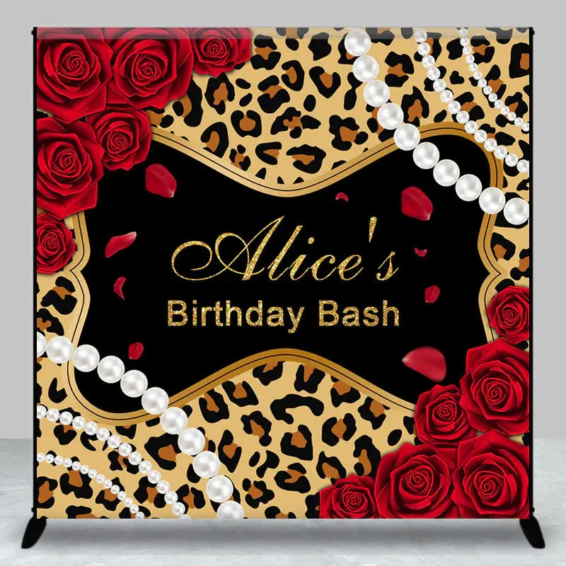 Red Rose Leopard Print Custom Birthday Bash Backdrop - Aperturee