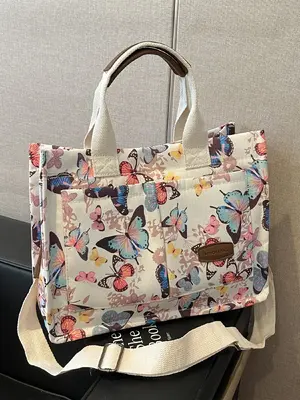 Fashion Butterfly Pattern Tote Bag, Casual Large Capacity Shoulder Bag for Women, Tote Bag for Women, Trendy All-match Bag fo...