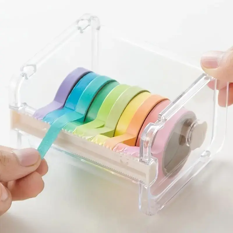 Random Color Washi Tape Cutter, 1 Count Multifunctional Clear Tape Holder Cutter Box, Stationery Accessories For School Offic...