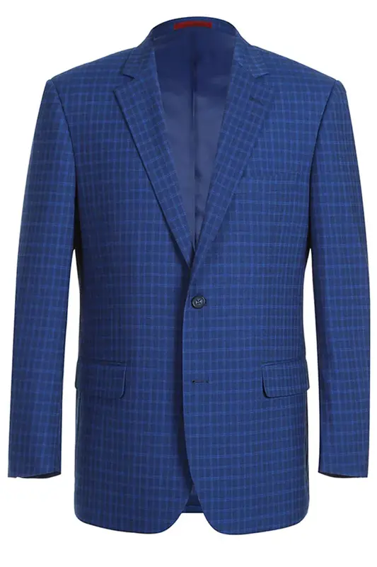 Blue Windowpane Check Men's Classic Fit Two-Button Suit