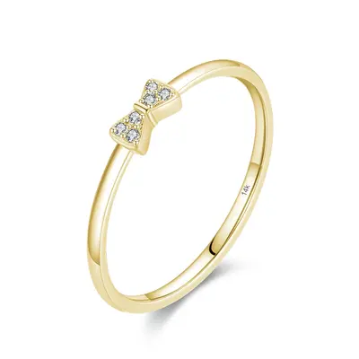 14K Gold Round Shaped Lab Created Diamond Custom Bow Ring 3EX IGI Certified