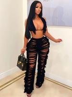 Women's Solid Halter Neck Top & Fringe Trim Pants Two-piece Set, Cute Casual Fashion Cozy Two Piece Outfits for Daily Outdoor...