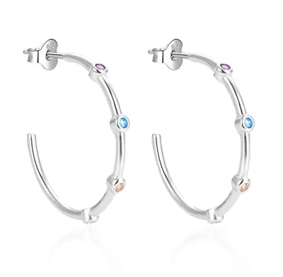 Agato AGT-E067PC Colorful Zirconia Silver Hoop Earrings
