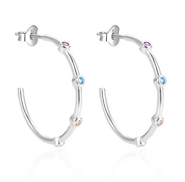 Agato AGT-E067PC Colorful Zirconia Silver Hoop Earrings