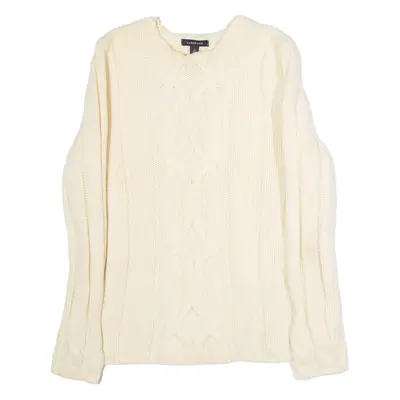 LANDS END Womens Jumper Cream Cable Knit Wool M