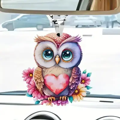 Cute Owl Design Car Hanging Ornament, Acrylic Colorful Animal Car Rearview Mirror Pendant with Chain, Car Mirror Hanging Deco...