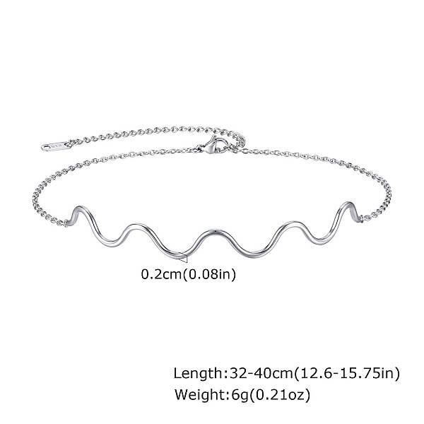 Wave Shaped 304 Stainless Steel Link Chain Necklaces for Women