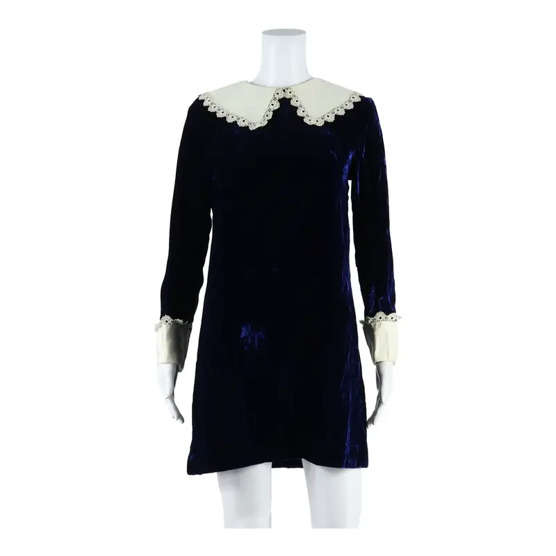 SIRO Womens Shift Dress Blue Velvet Long Sleeve Knee Length L