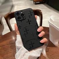 A brand new black silicone phone case designed with straight edges and a cross design, suitable for various Apple phone model...