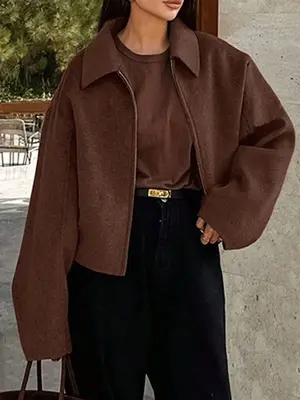 Elegant Office Wear Lightweight Blazer Jacket, Solid Color Zipper Design, Long Sleeve Fashion Outerwear for Women, Work & Cas...