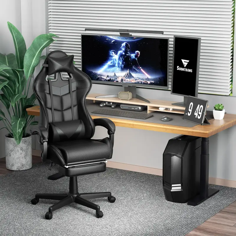 [Soontrans] Mystical Purple Gaming Chair Extra-Wide Seat Ppad Premium Gaming Chairs -Video Game Chairs with Adjustable Headre...