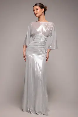 Goddiva Gravity Defying Naked Maxi Dress - Silver