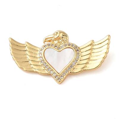 Brass & Shell & Clear Cubic Zirconia Pendants