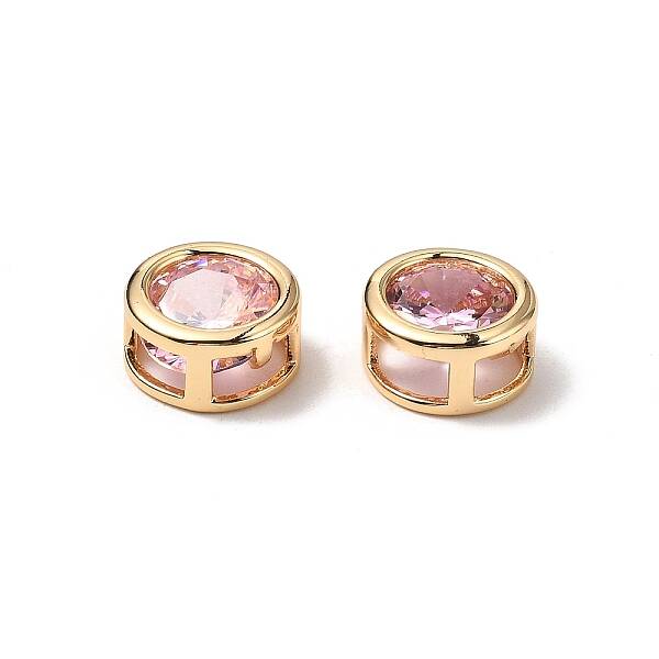Brass Micro Pave Cubic Zirconia Beads