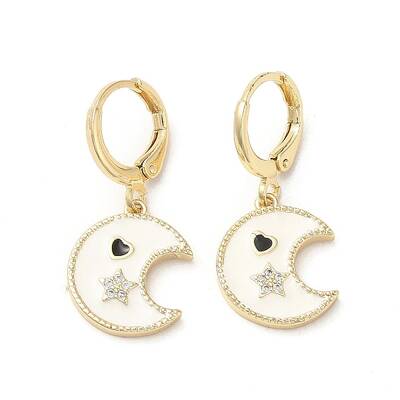 Moon & Star Real 18K Gold Plated Brass Dangle Leverback Earrings