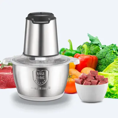 Food Chopper, 8 Cup Food Processor Mini Electric, 2L 600WMeat Grinder with 4 Bi-Level Blades, Stainless Steel Mincerfor Kitch...