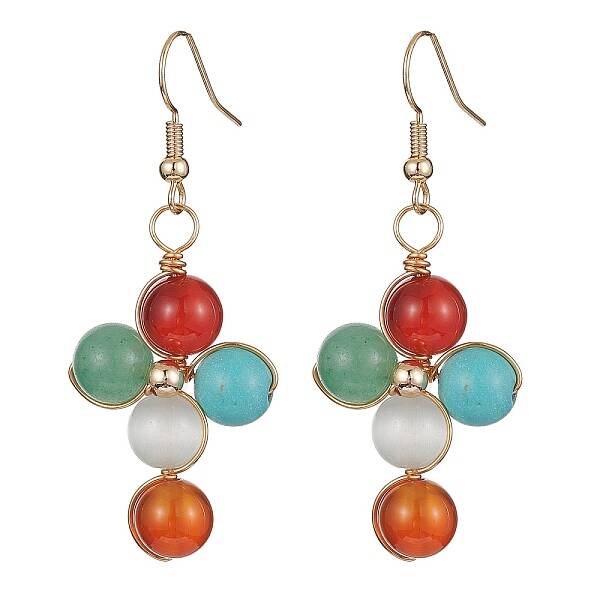 Natural & Synthetic Mixed Stone Cross Dangle Earrings