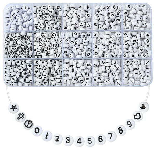 900Pcs 15 Styles White and Black Acrylic Beads