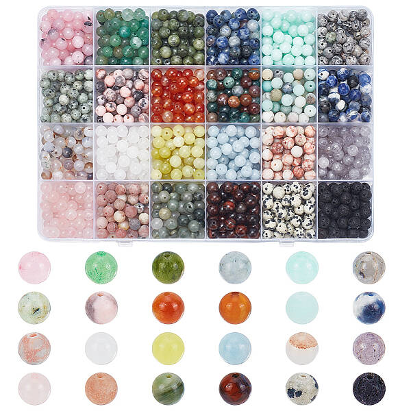 1200Pcs 24 Styles Natural Mixed Gemstone Beads Sets